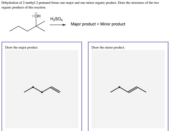 Draw the major product for the dehydration of 2 pentanol